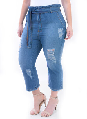 Calça Jeans Plus Size Pantacourt