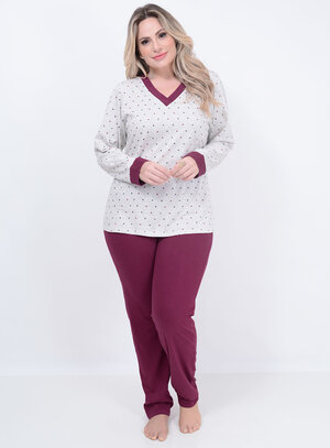 Pijama Longo Coração Plus Size