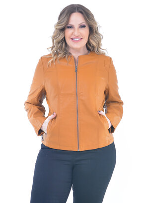 Jaqueta Plus Size PU Caramelo
