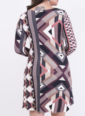 Vestido em Malha com Mangas Longas Étnico