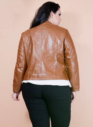 Jaqueta Básica em PU Caramelo