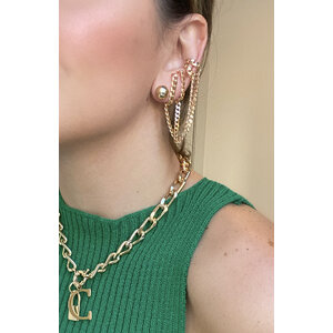 Brinco ear hook grumet com fio e piercing Ouro