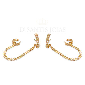 Brinco ear hook grumet com fio e piercing Ouro