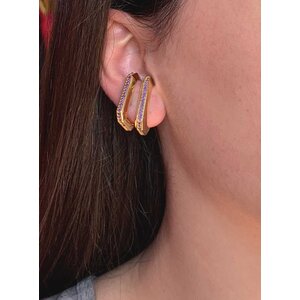 Brinco ear hook de pressao HB ouro com volta cravejada roxa (unitário)