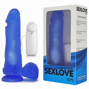 P�nis em Cyberskin Azul com Escroto, Ventosa e Vibro 20 cm x 4,5 cm