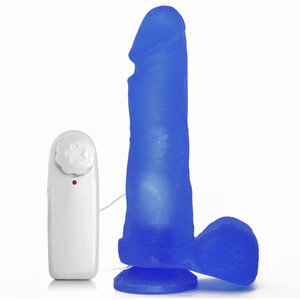 P�nis em Cyberskin Azul com Escroto, Ventosa e Vibro 20 cm x 4,5 cm