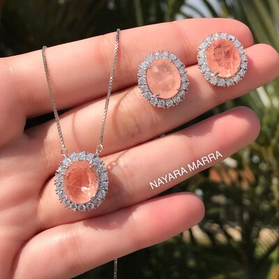 Conjunto de Prata Oval Princess Morganita Fusion