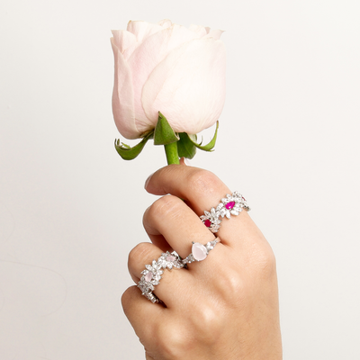 Conjunto de Anéis de Prata Pink