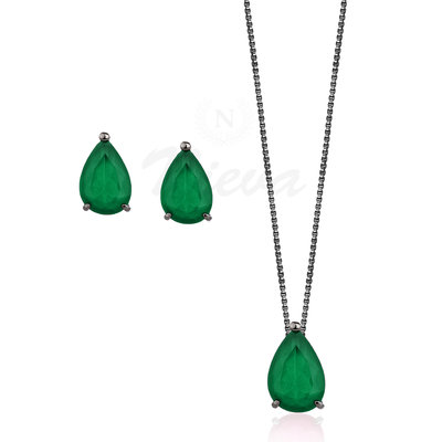 Conjunto Gota Cristal Esmeralda Negro