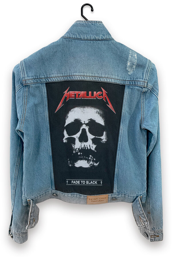 Jaqueta Jeans Rock Destroyed Customizada Feminina Tradicional Metallica
