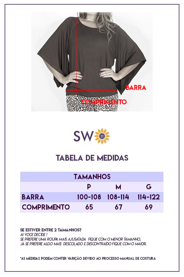 Guia de Medidas - Blusa Manga Quadrada