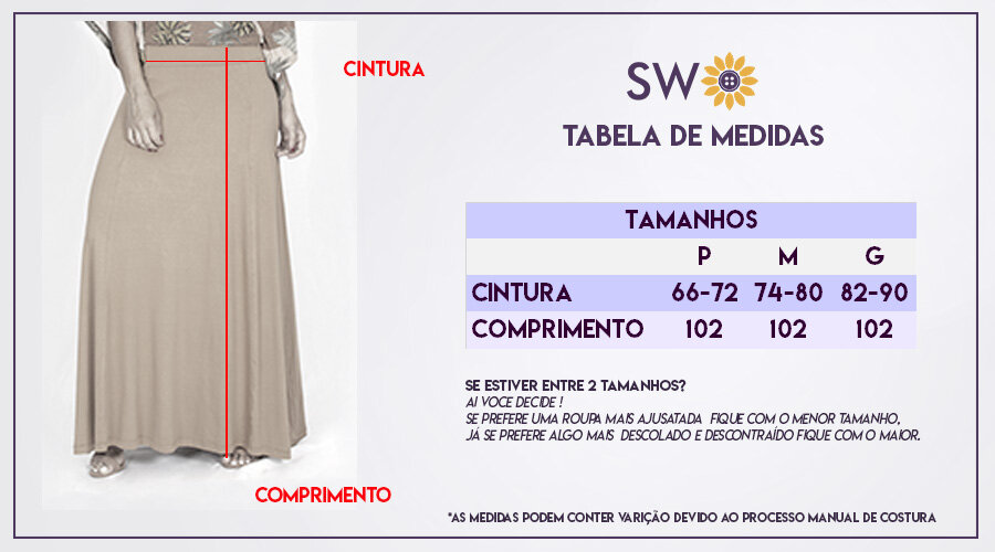 Guia de medidas- Saia Básica Viscolycra