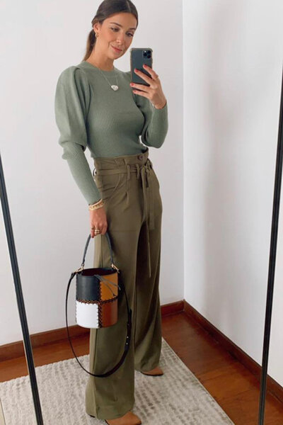 Conjunto Blusa Silva Braz Tricot com calça pantalona com passante