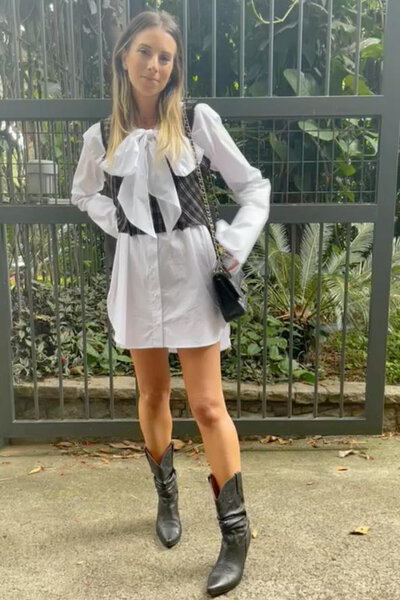Conjunto Camisa Ampla com Laço com Cropped com franjas
